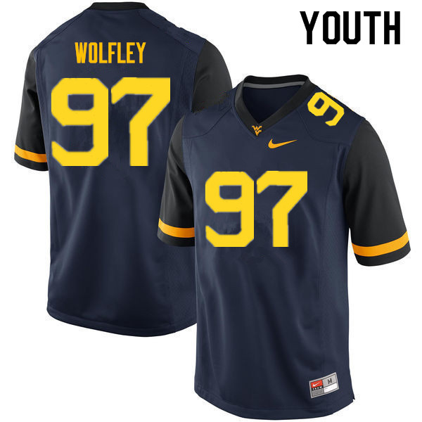 NCAA Youth Stone Wolfley West Virginia Mountaineers Navy #97 Nike Stitched Football College Authentic Jersey ZR23F78PL